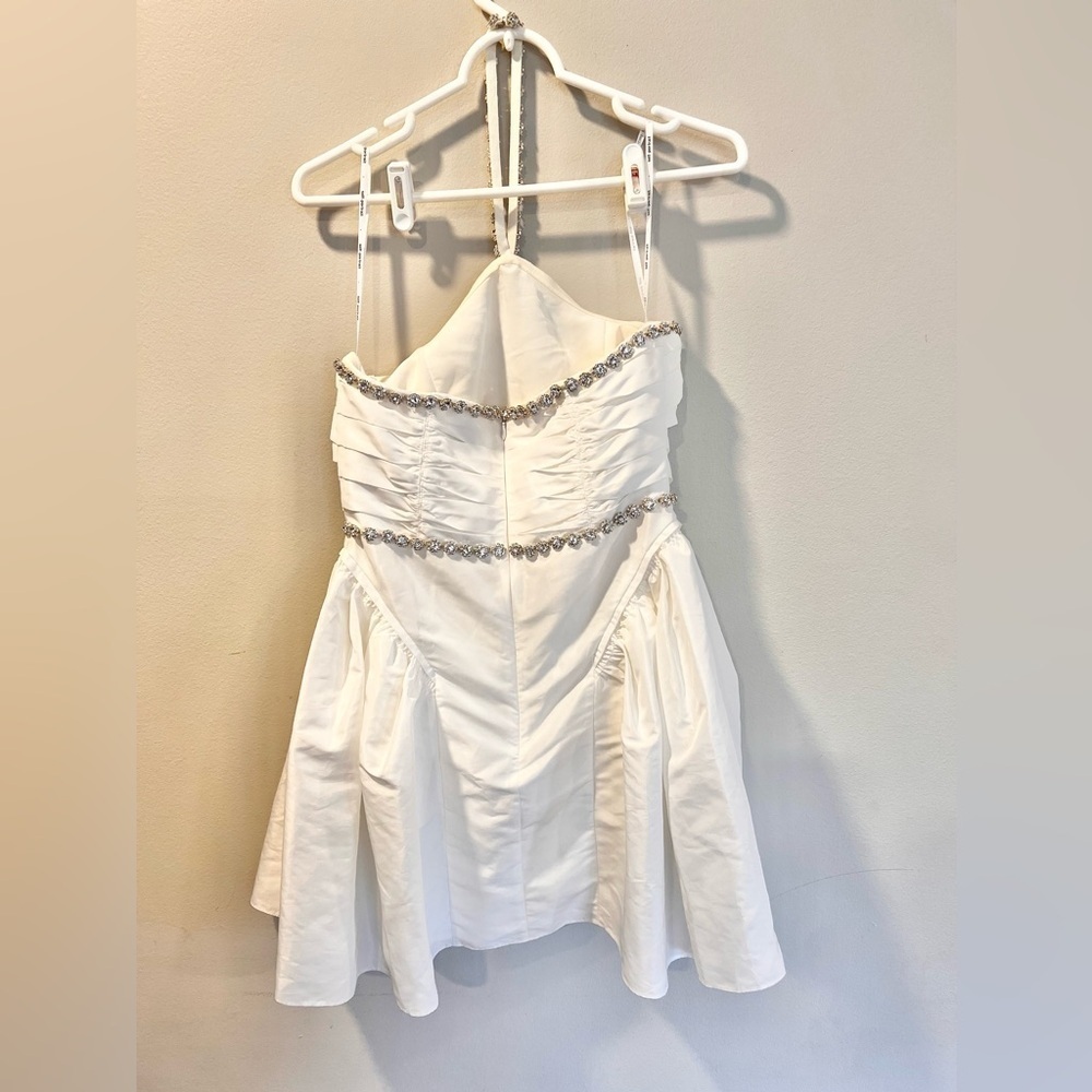 NWT Self Portrait Embellished Taffeta Diamante Trim White Dress Size 6 - Picture 8 of 8